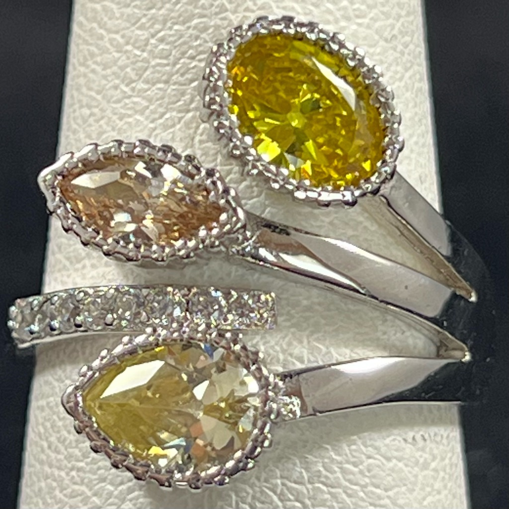 Tricolor Bezelset Cz Sterling Silver Wrap Ring